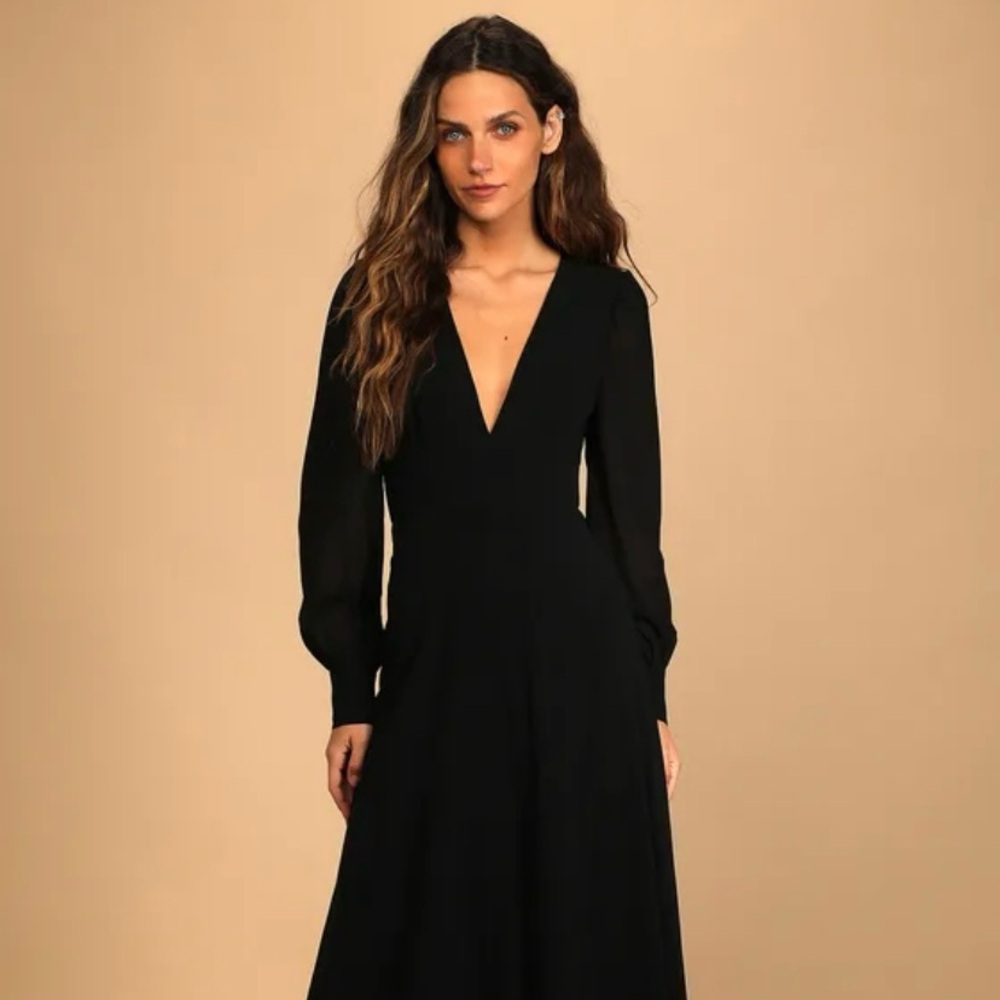 Lulu's Black Long Sleeve V-Neck Maxi Dress